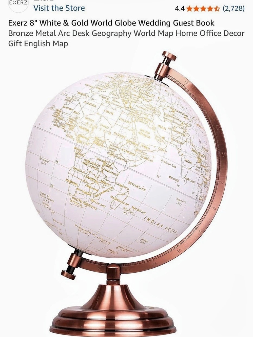 Exerz 8-inch White & Gold World Globe Wedding Guest Book - like new